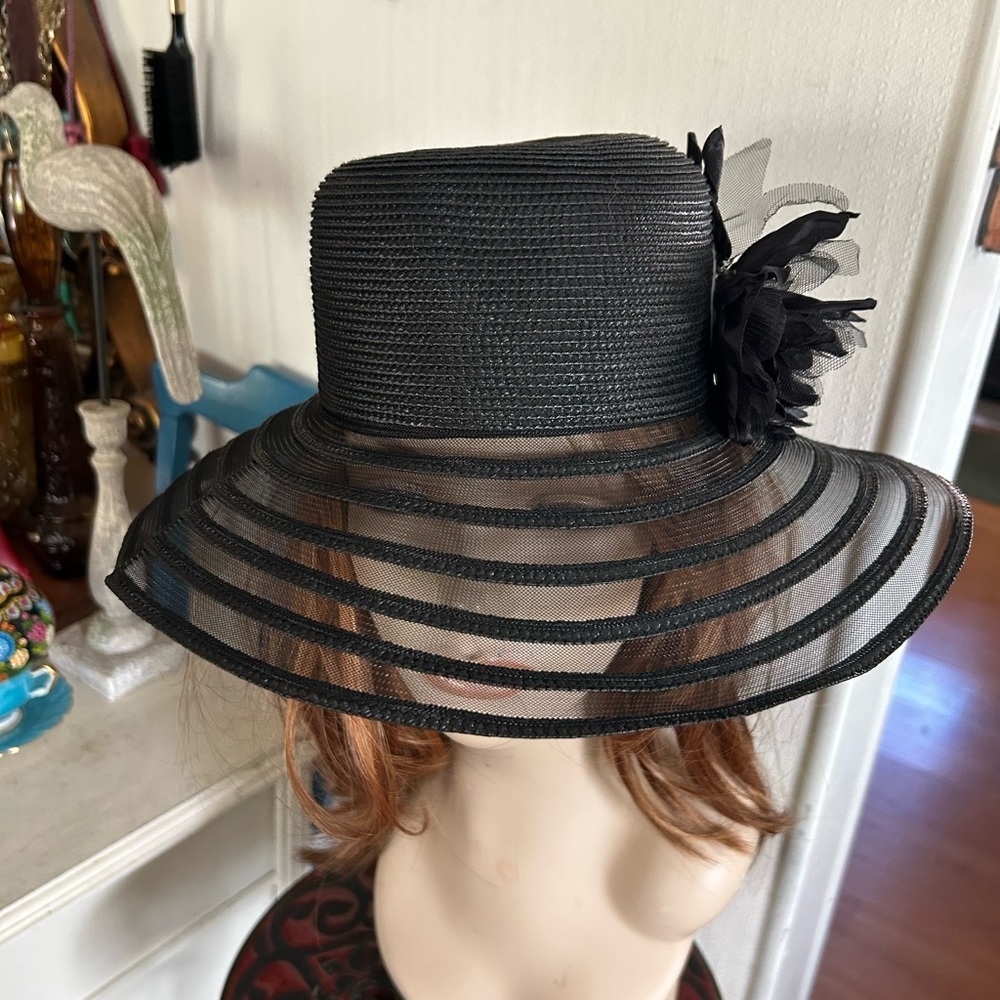 Vintage Black Wide Brim Derby Hat - Picture 4 of 10